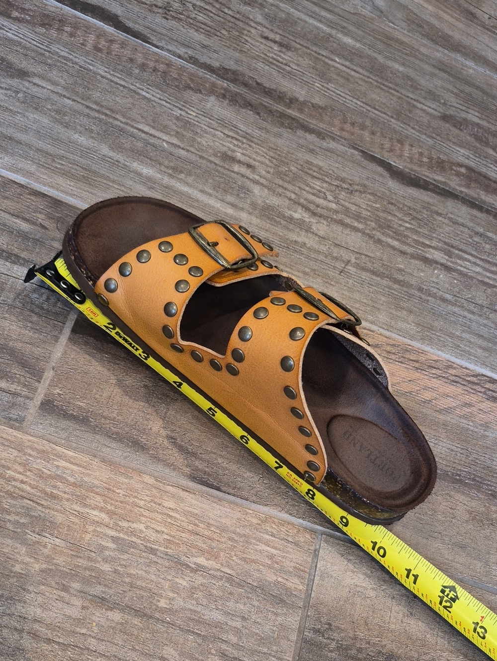 7.5/8 Portland Faux Leather Studded Adjustable Buckle Slide Sandals - Picture 11 of 11